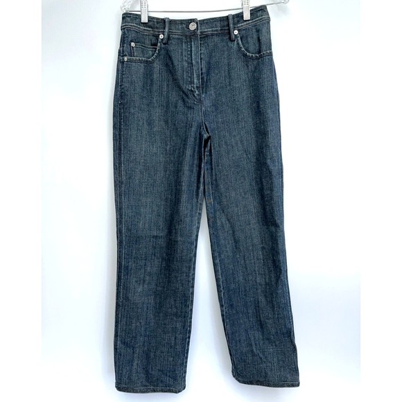 St John Sport High Rise Wide Straight Leg Silver Colored Hardware Jeans Size 6